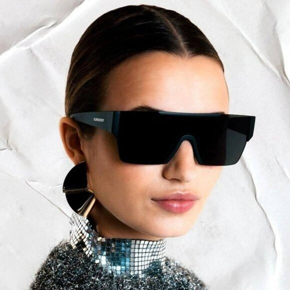 Burberry BE4291 3464/87 Shield Sunglasses Matte Black Frame, Grey Lenses - Picture 3 of 10